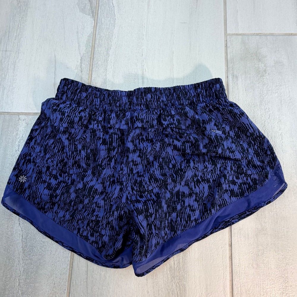 Athleta Mesh Racer Run 4" Short Blue Black Abstract Print Womens Size M - Picture 6 of 7